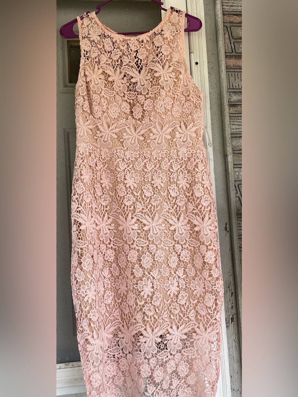 NWT.. BISOU BISOU Blush Pink Floral Crochet Lace Dress Size 10